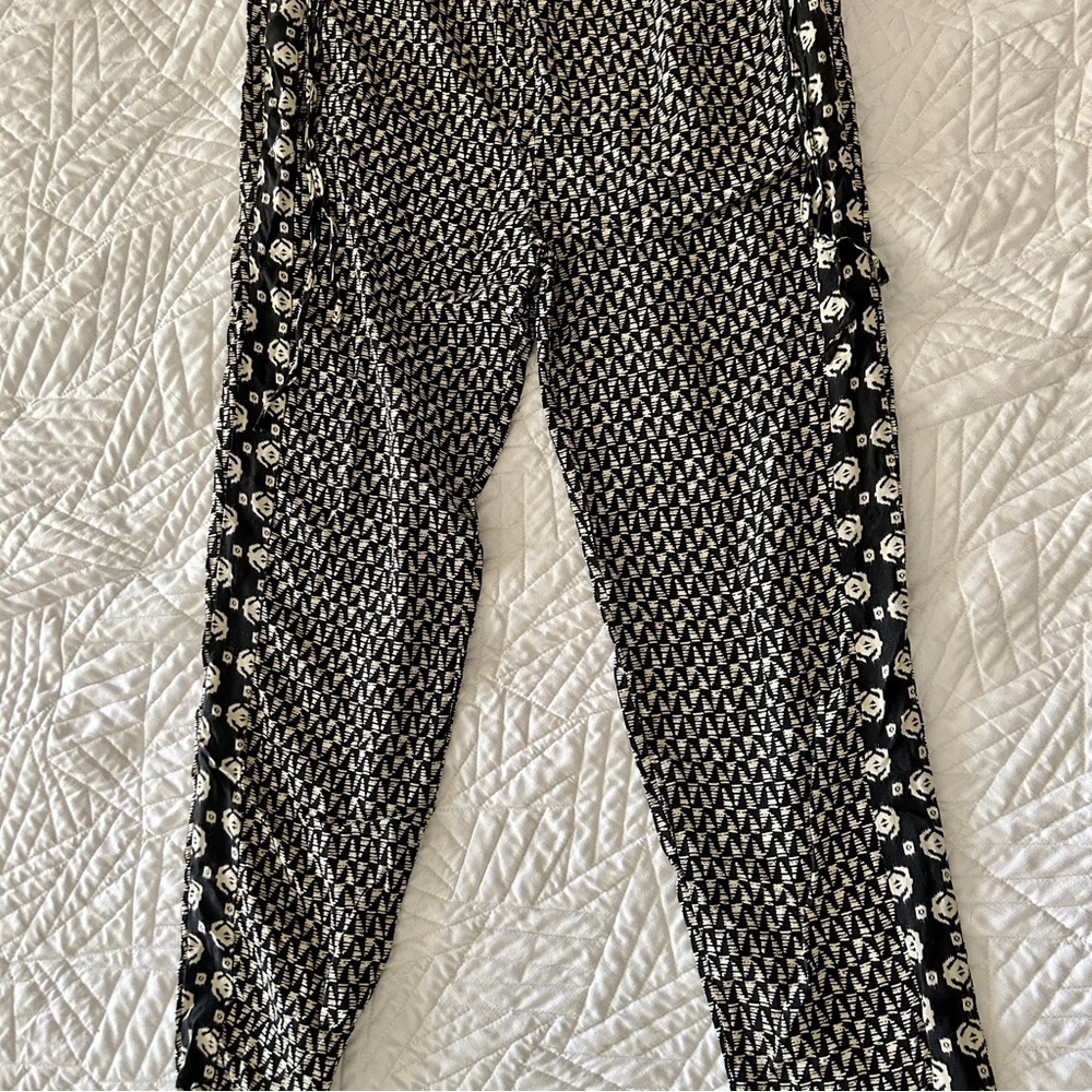 Zara Black & White Patterned Jogger Jumpsuit with Side Floral Stripe - Picture 3 of 3